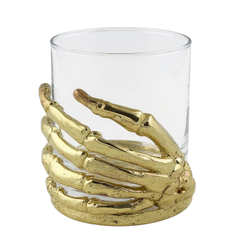Skeleton Hand Whiskey Glasses | Set of 1 or 2 | Juice Glasses | Drinkware | Statement Barware | Halloween Glasses | Gold, Silver or Antique Finish