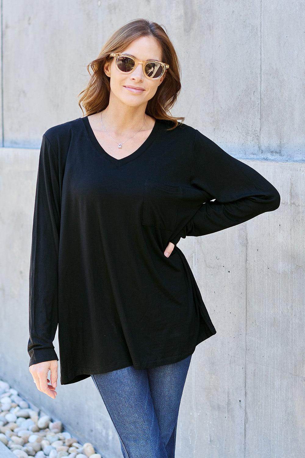 Basic Bae Full Size V-Neck Long Sleeve Top for Women - n/a at Dealshubindia