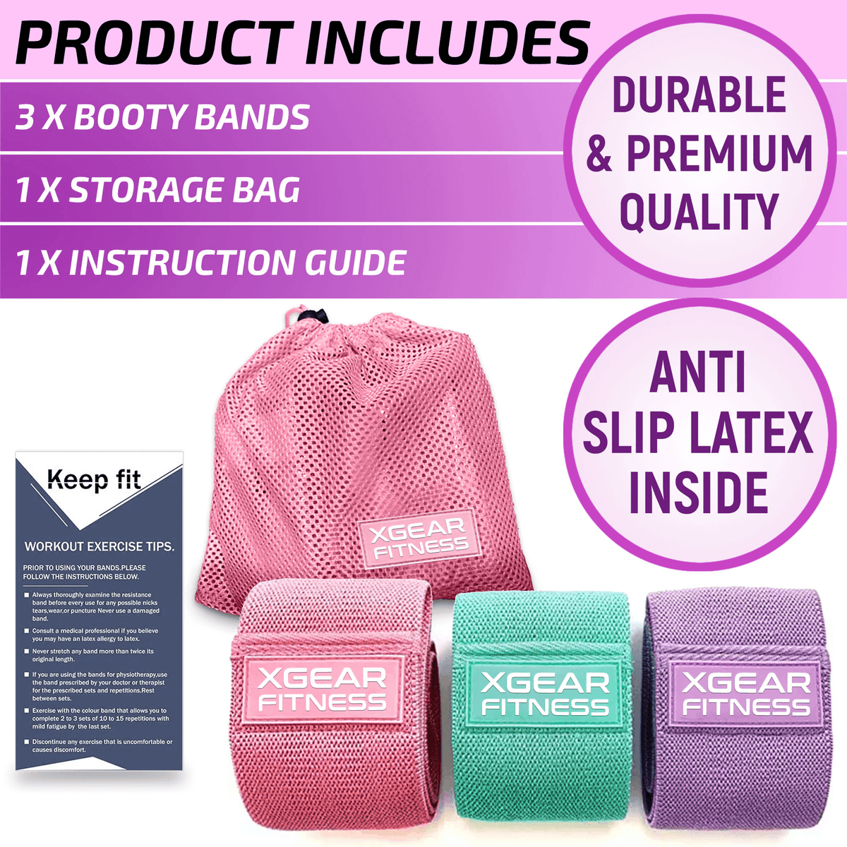 XGear Fitness Set of 3 Womens Butt and Hip Exercise Bands - Resistance Bands at Dealshubindia