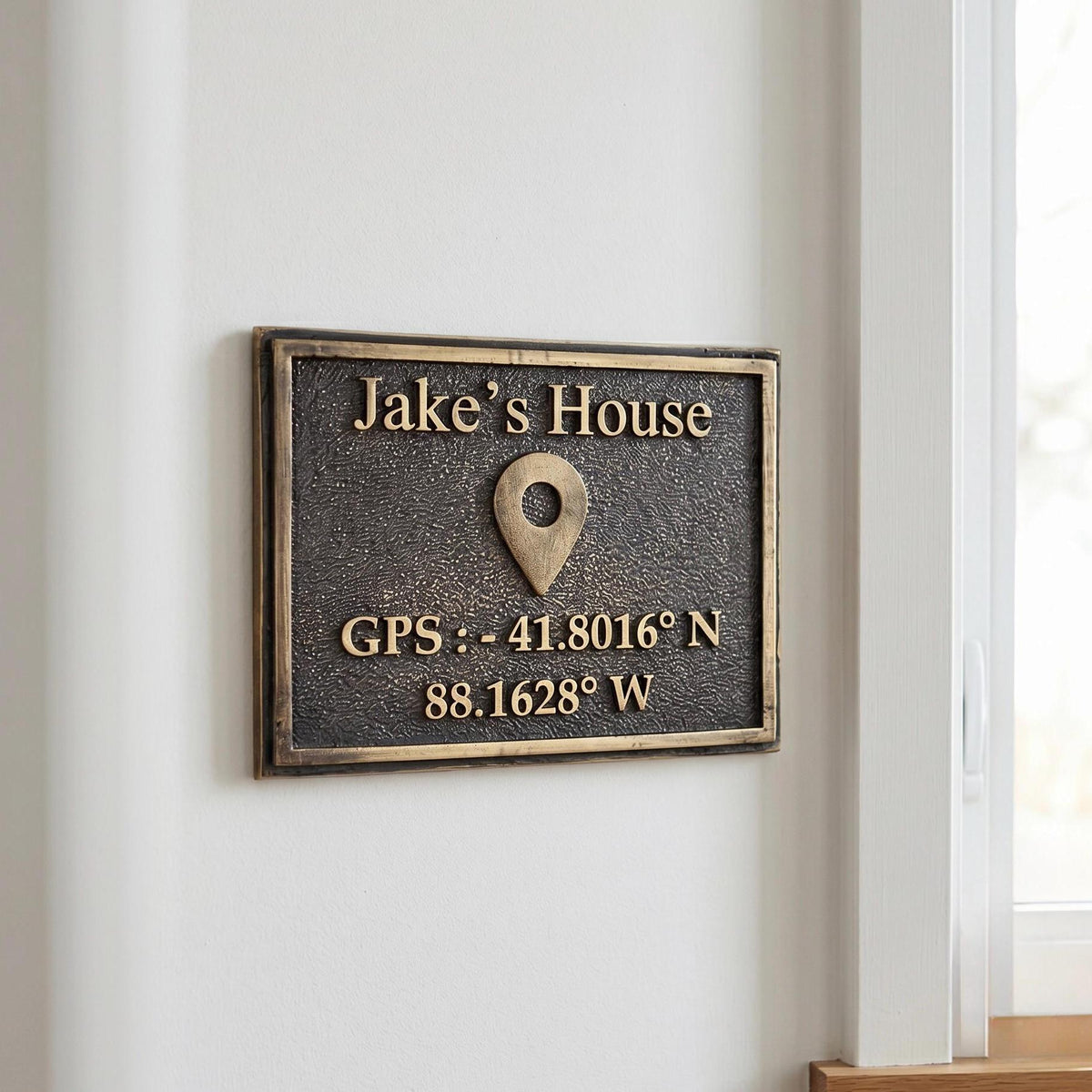 Personalized GPS Coordinates Plaque – Antique Brass Location Sign
