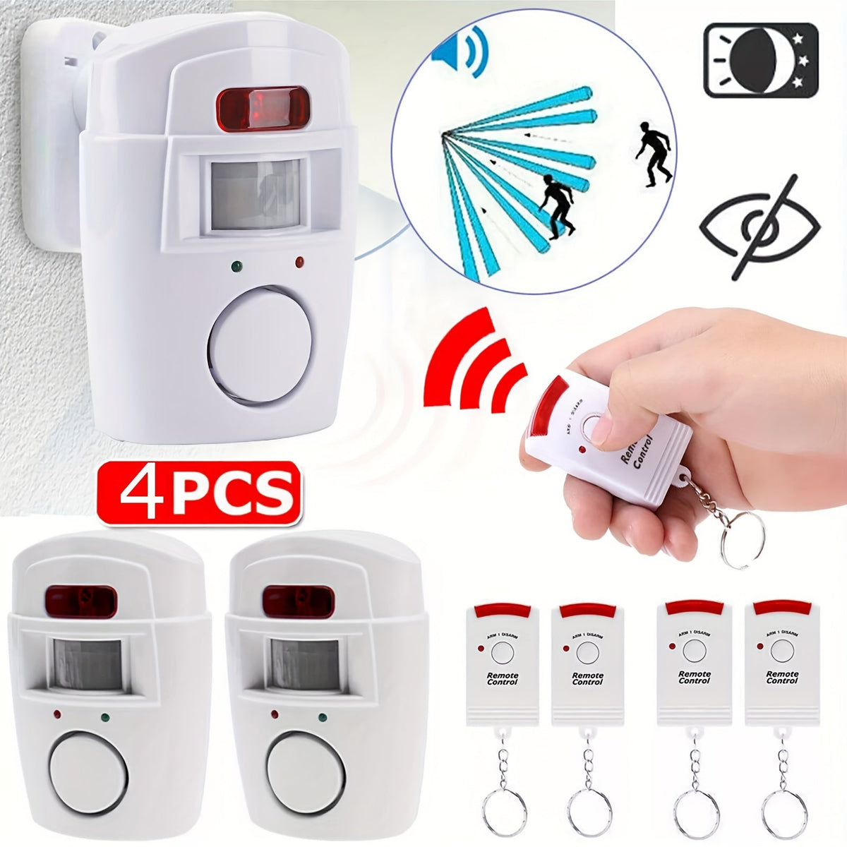 Wireless PIR Motion Sensor Alarm System (4 pcs) - Electronics > Business & Home Security > Intercoms & Doorbells at Dealshubindia