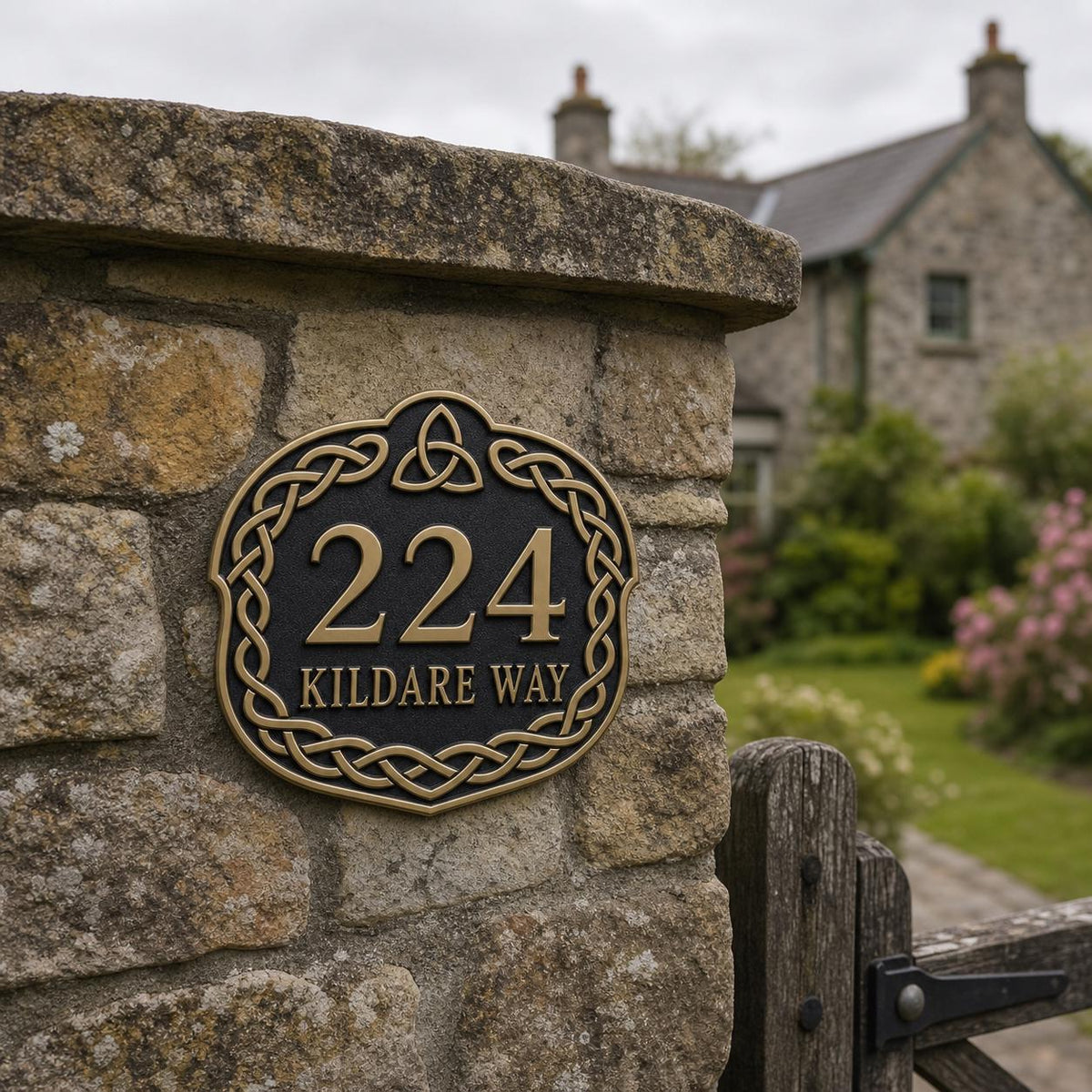 Personalized Address Plaque – Antique Brass Celtic Knotwork