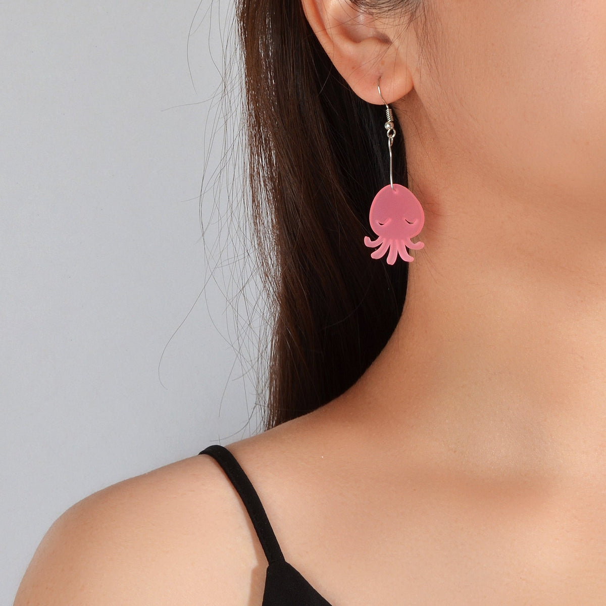 Cartoon Lovely Jewellery Transparent Acrylic Octopus Charm Dangle Hook Earrings