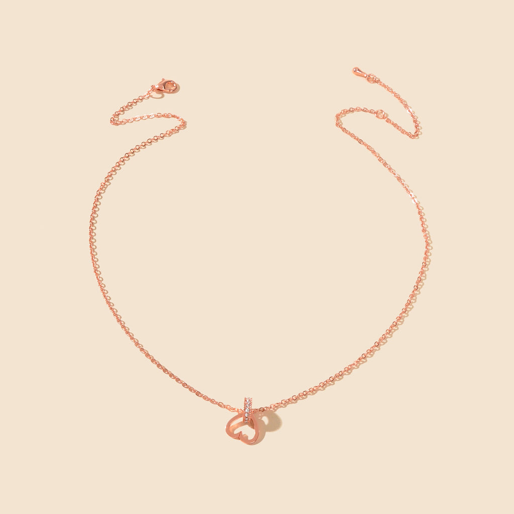 Wedding Bridal Jewelry Rosegold Chain Rhinestone Circle Heart Clavicle Necklace