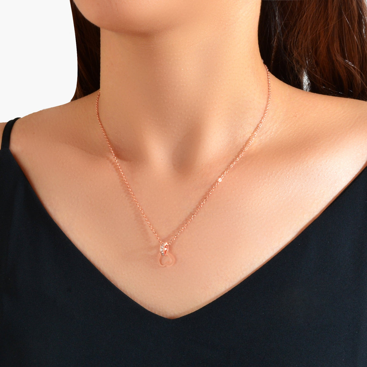 Wedding Bridal Jewelry Rosegold Chain Rhinestone Circle Heart Clavicle Necklace