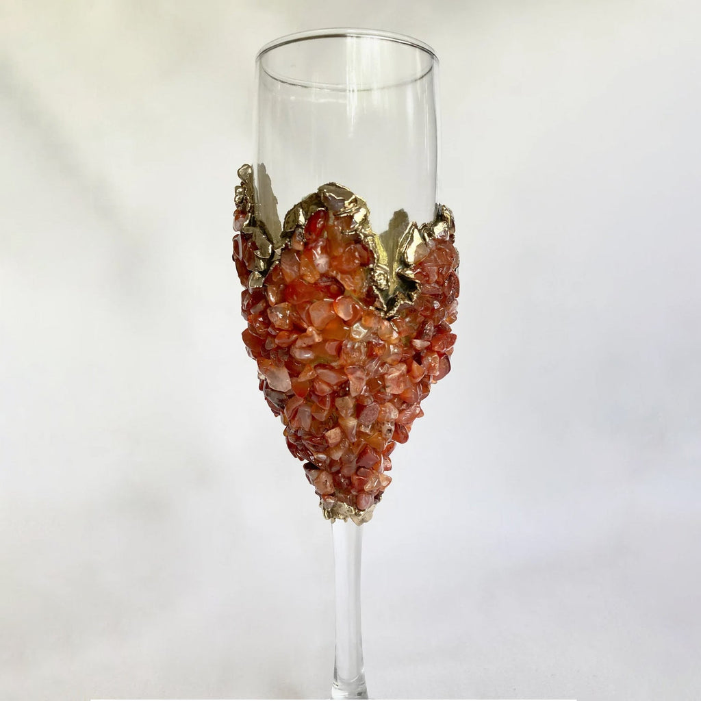 Crystal Champagne Glasses with Red Agate – Set of 1 or 2, 7 oz