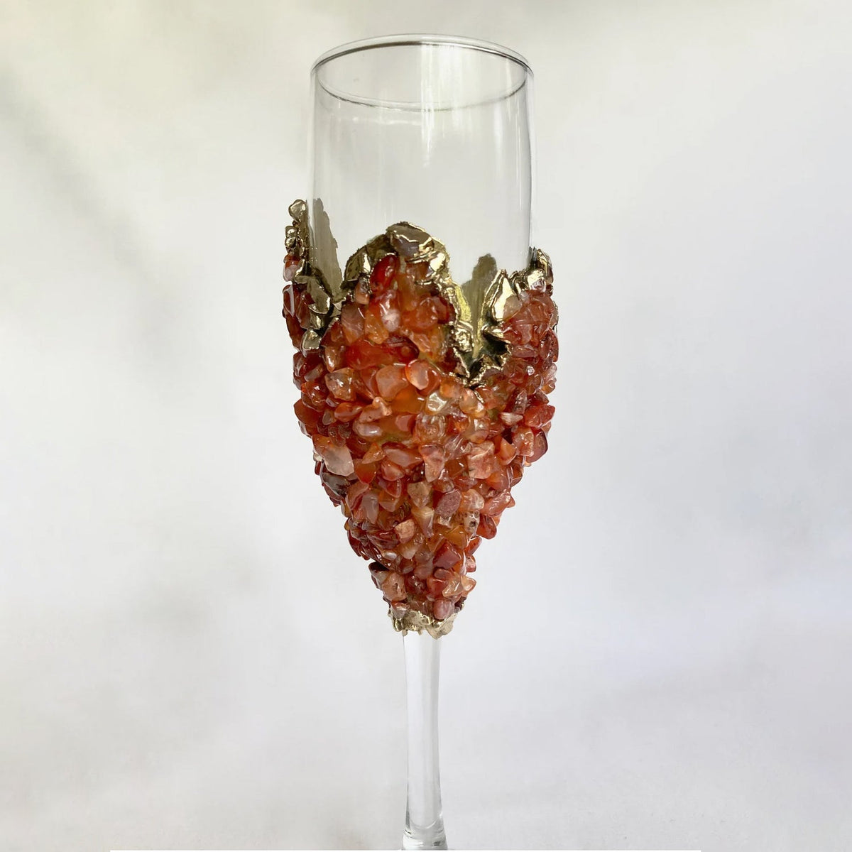 Crystal Champagne Glasses with Red Agate – Set of 1 or 2, 7 oz