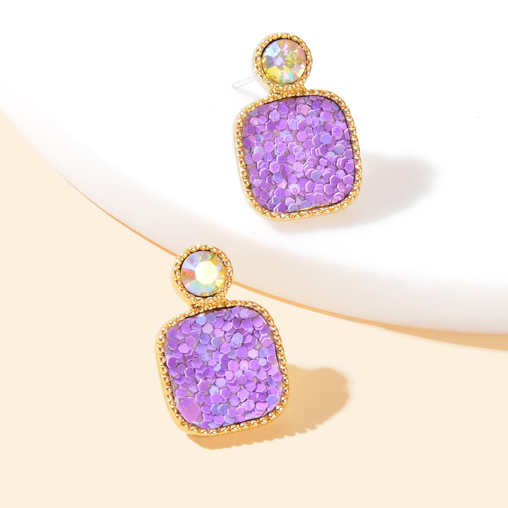 Shining Colourful Sequin Geometric Square Stud Earrings Wedding Dinner Jewellery