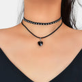 Halloween Cosplay Jewellery 90s Gothic Layered Black Choker Heart Charm Necklace