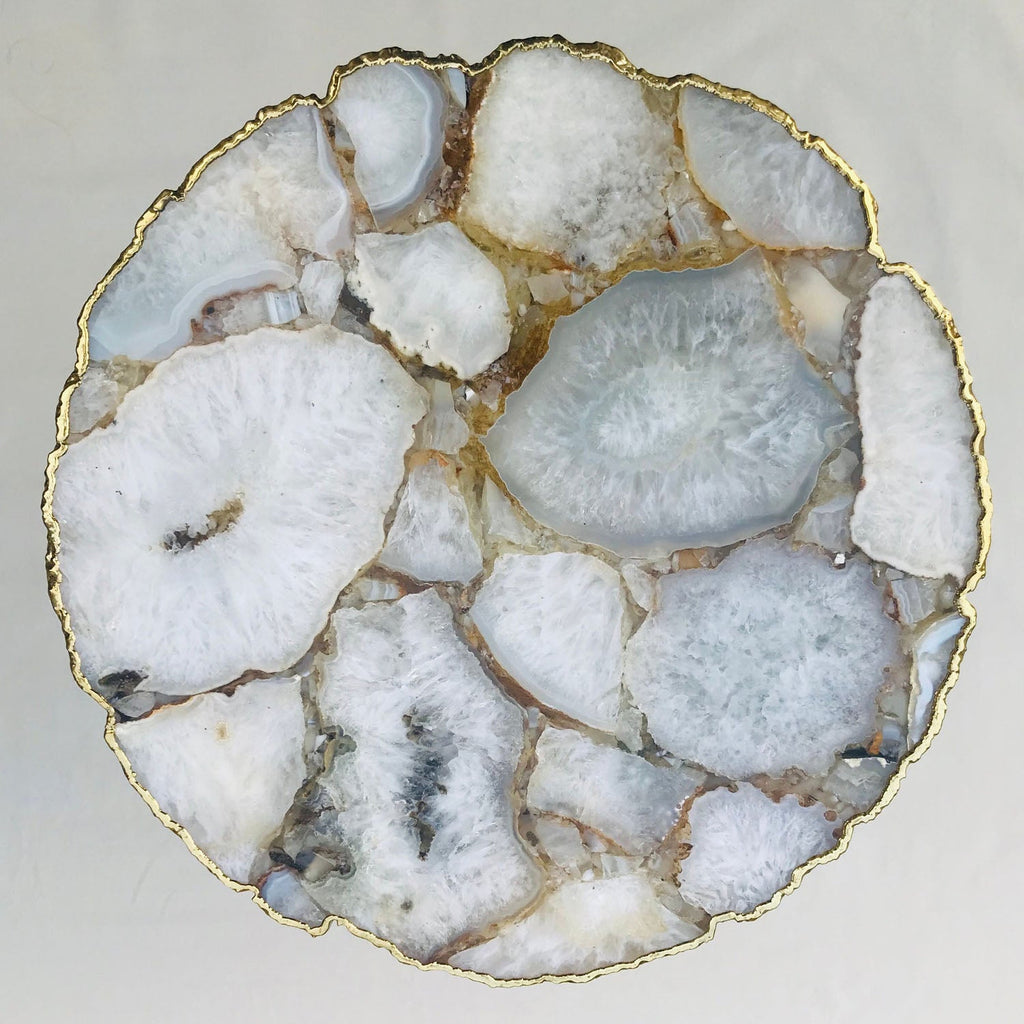 White Crystal Agate Side Table, Organic Edge