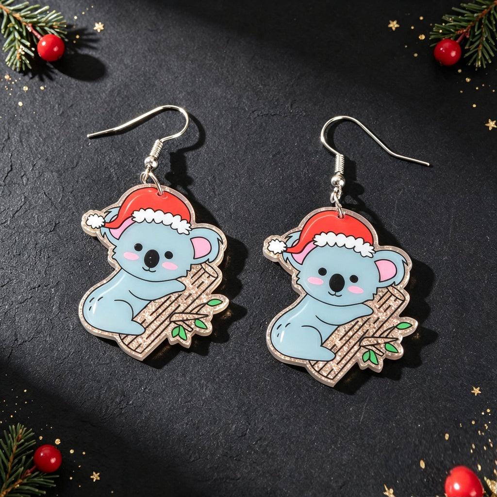 Santa Hat Koala Dangle Earrings Cute Animal Jewelry Christmas Festival Accessories Gift