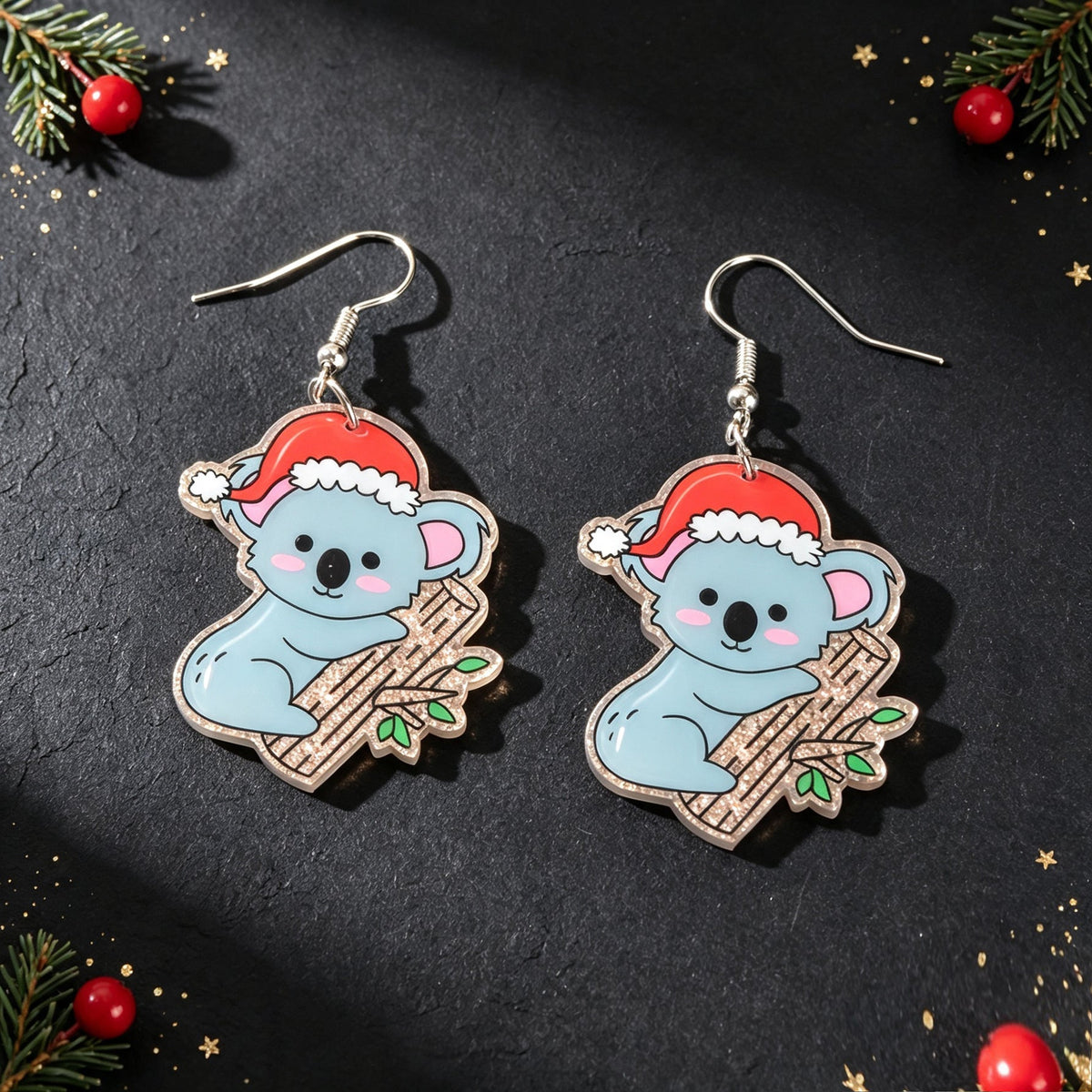Santa Hat Koala Dangle Earrings Cute Animal Jewelry Christmas Festival Accessories Gift