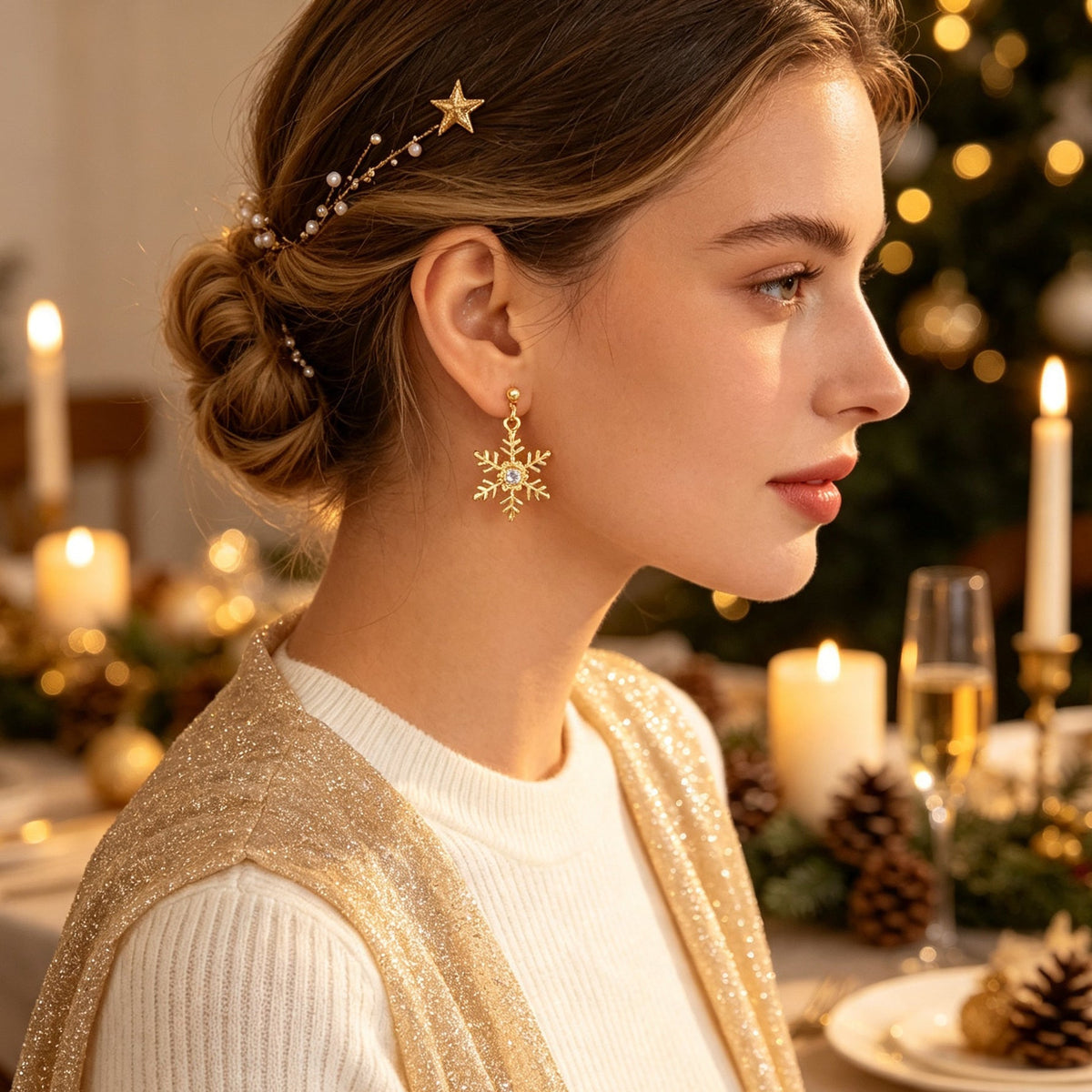 Christmas Jewelry Gold Snowflake Drop Earrings Women Delicate Festival Party Accessories