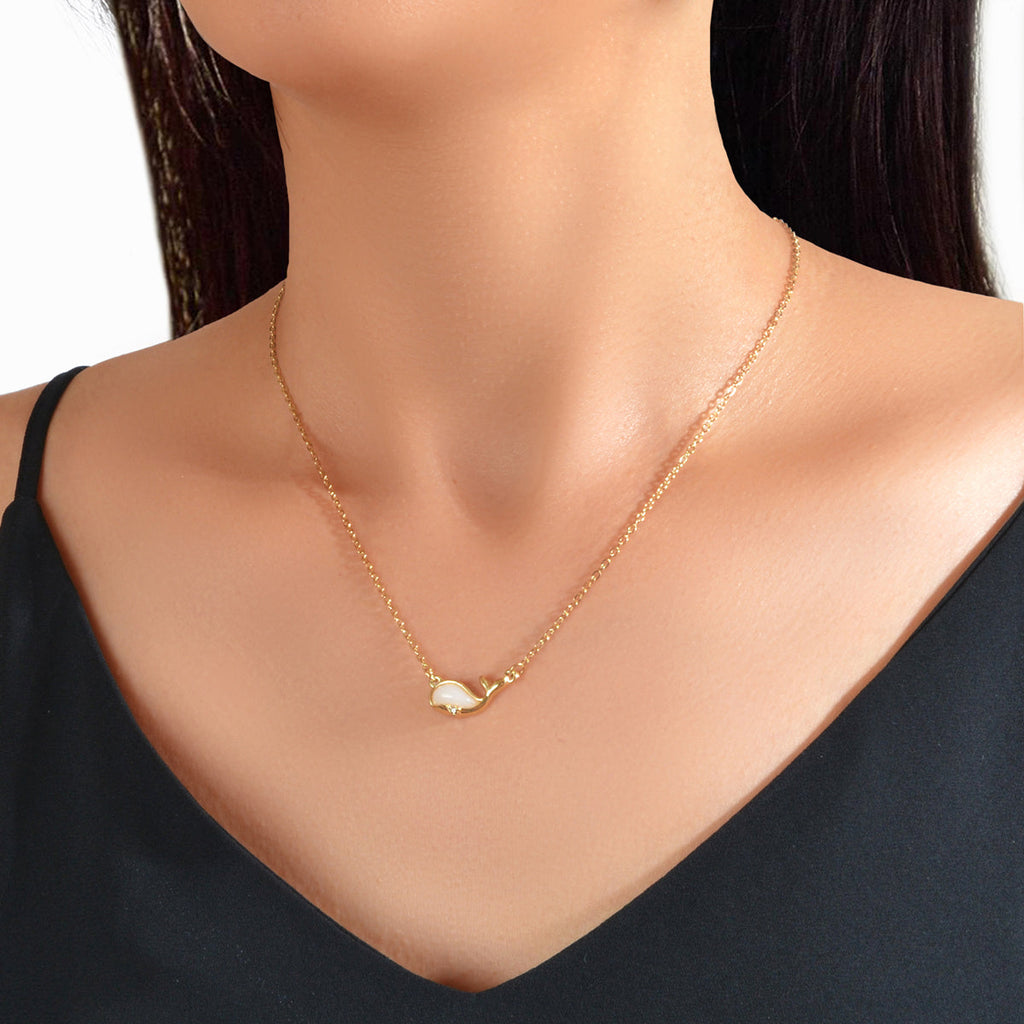 Exquisite Women Accessories Gold Chain Opal Dolphin Charm Necklace Gift Jewelry