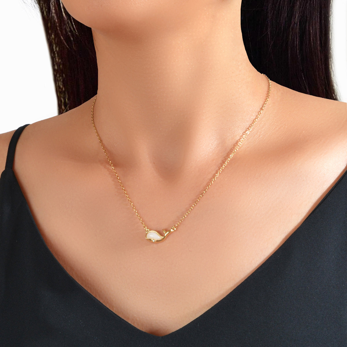Exquisite Women Accessories Gold Chain Opal Dolphin Charm Necklace Gift Jewelry