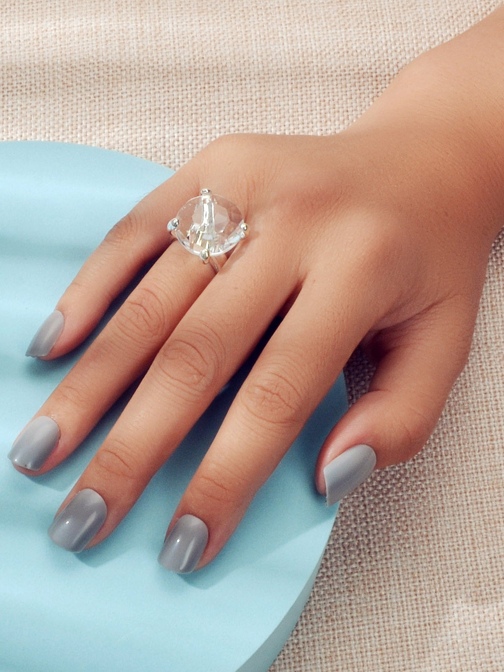 Perfect Engagement Gift Big Transparent Simulated Crystal Finger Ring Women Band - Rings at Dealshubindia
