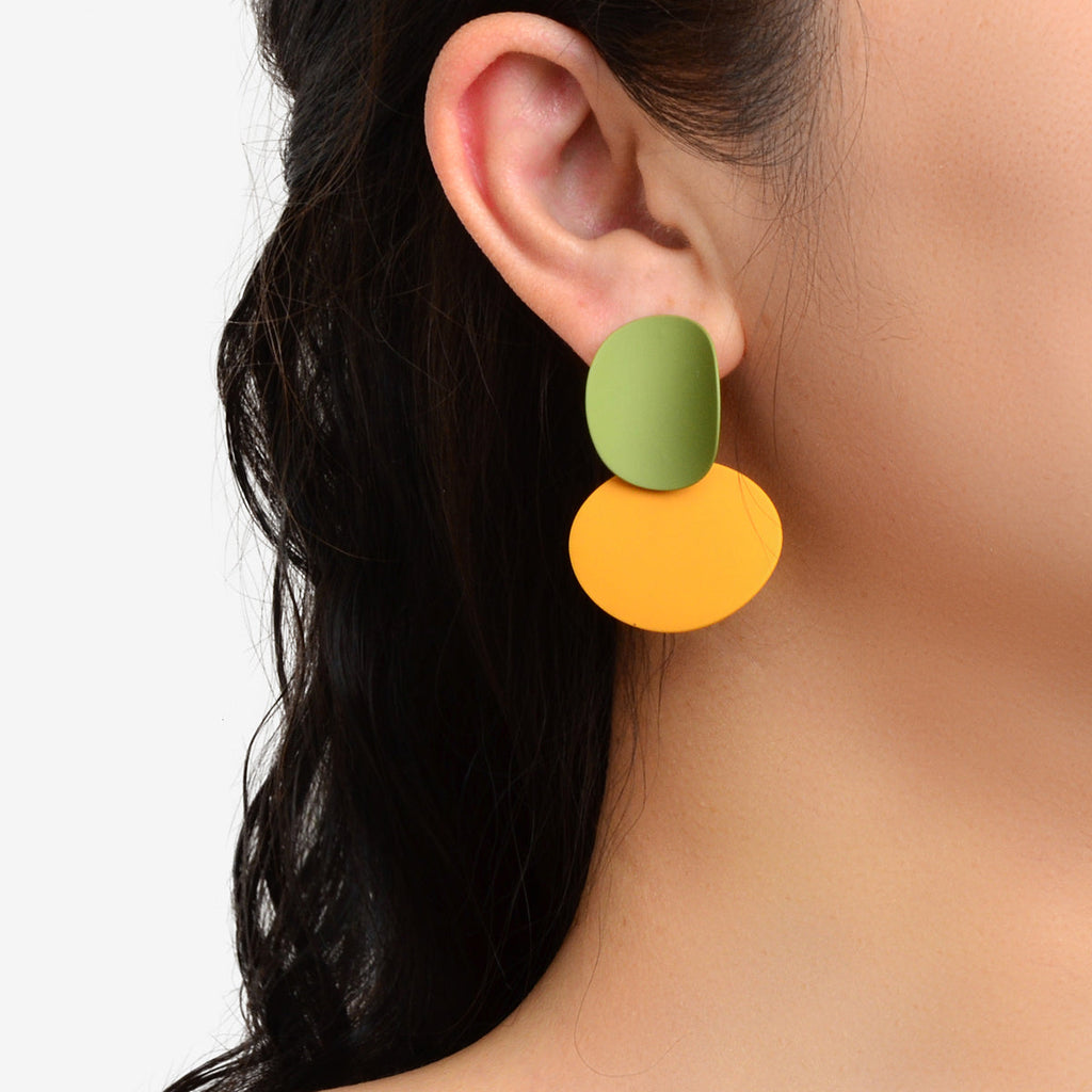 Korean Green Orange Geometric Statement Stud Party Earrings Costume Jewellery