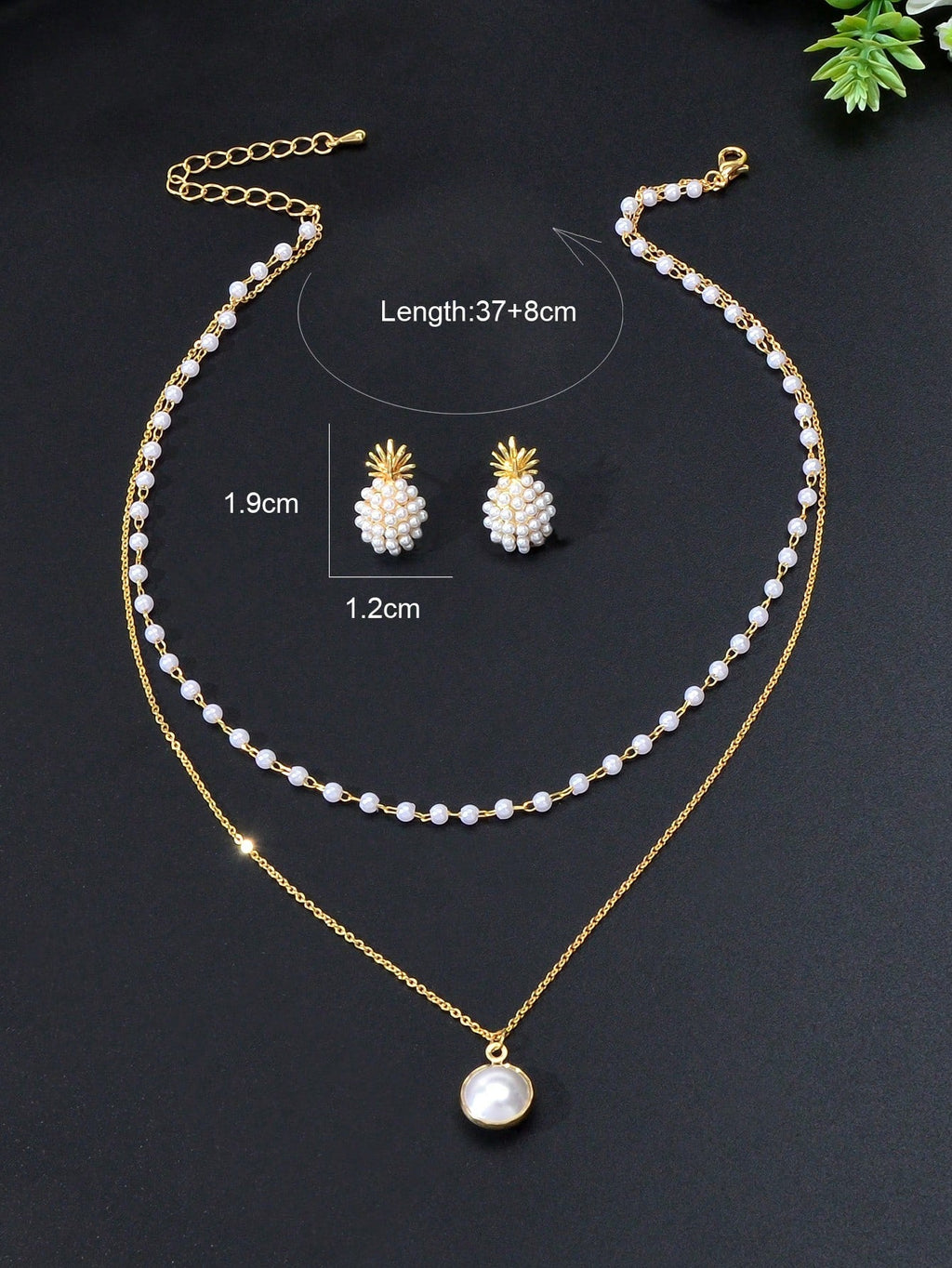 Pearl Pendant Double Layer Necklace & Pineapple Pearl Earrings Jewellery Set