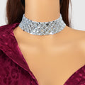 Shinny Wide Black Silver Sequin Choker Necklace Short Collar Costume Jewellery