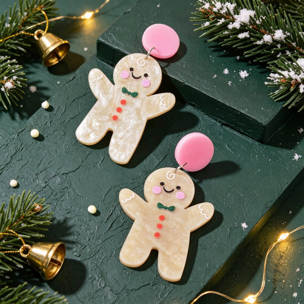 Lovely Acrylic Gingerbread Man Dangle Earrings Girl Christmas Festival Jewellery
