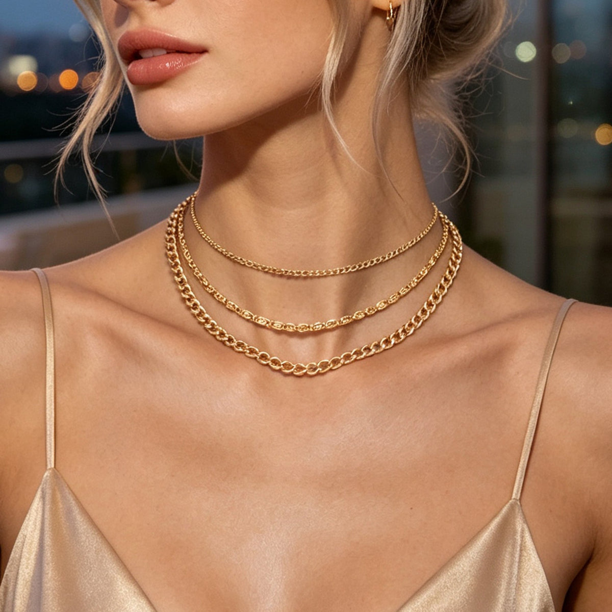 3pcs Layered Collar Necklaces Cuban Geometric Chain Simple Daily Party Jewellery