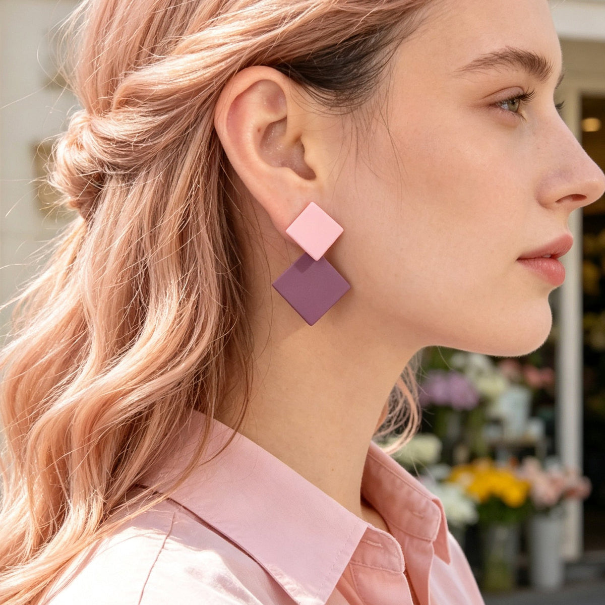 Chic Colourful Enamel Square Simple Geometric Stud Earrings Statement Jewellery