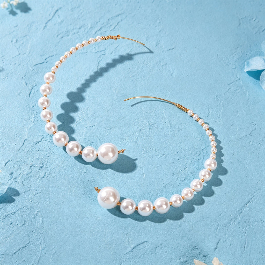 Retro Jewellery Big Pearl Statement Hoop Earrings Fashion Women Accessories - Earrings at Dealshubindia