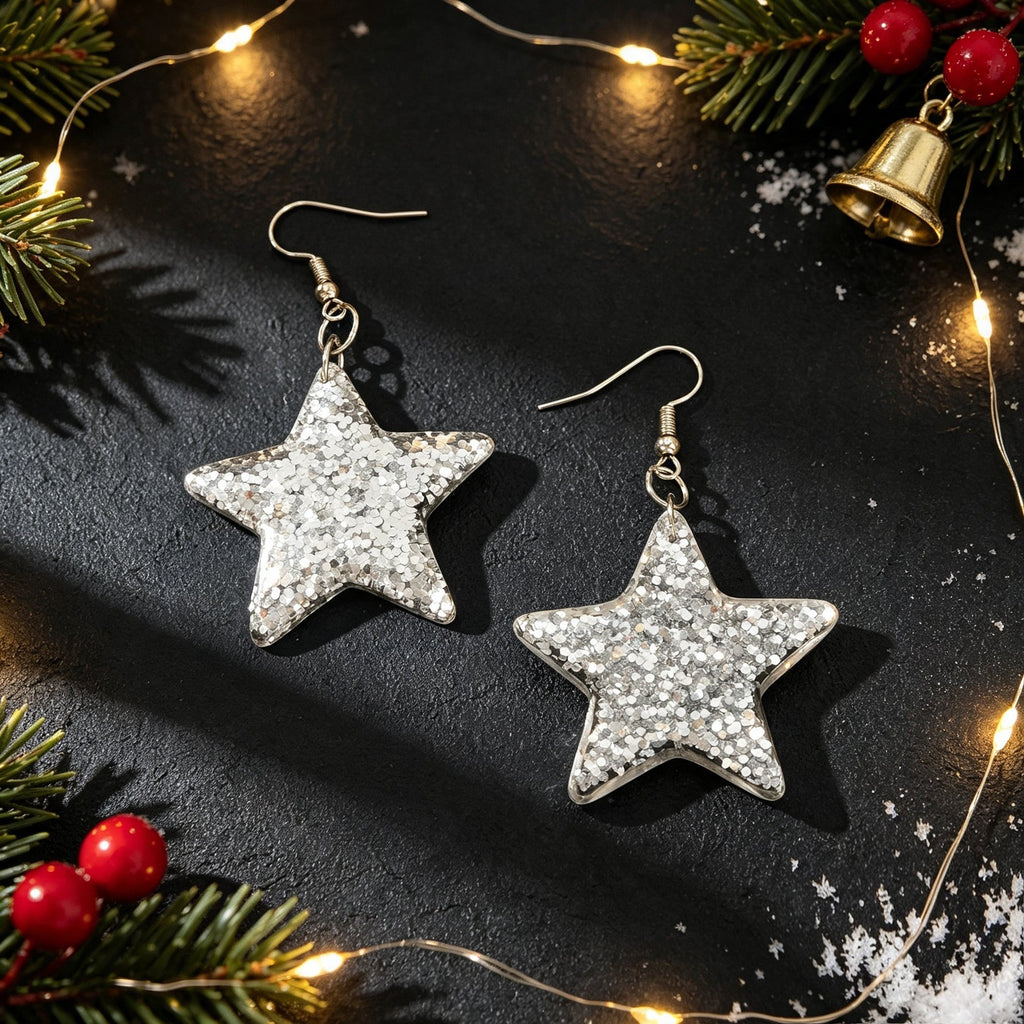 Silver Sequins Shinny Glitter Star Drop Earrings Wholesale Price Accessories