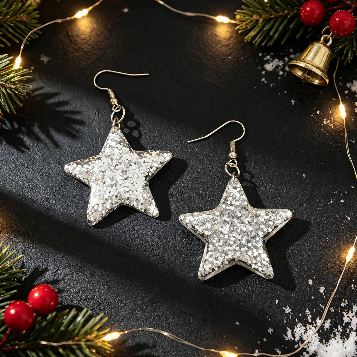 Silver Sequins Shinny Glitter Star Drop Earrings Wholesale Price Accessories