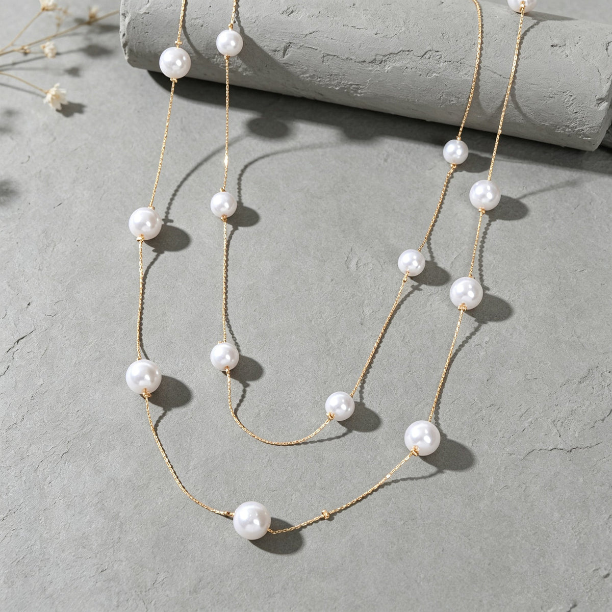 Elegant Layered Imitation Pearl Long Chain Necklace Daily Banquet Accessories