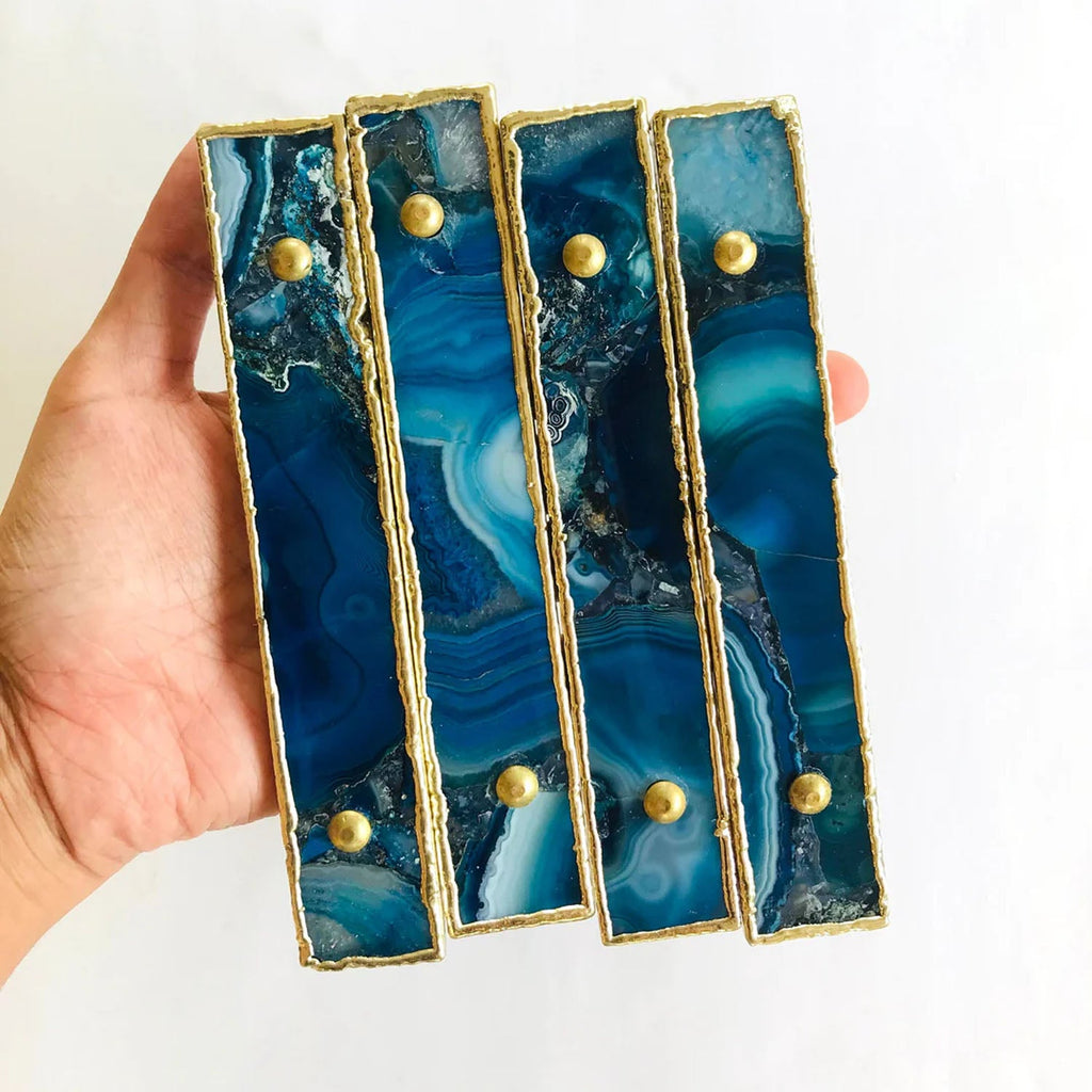 Set of 4 Blue Agate Handle/Pull/Barbarella