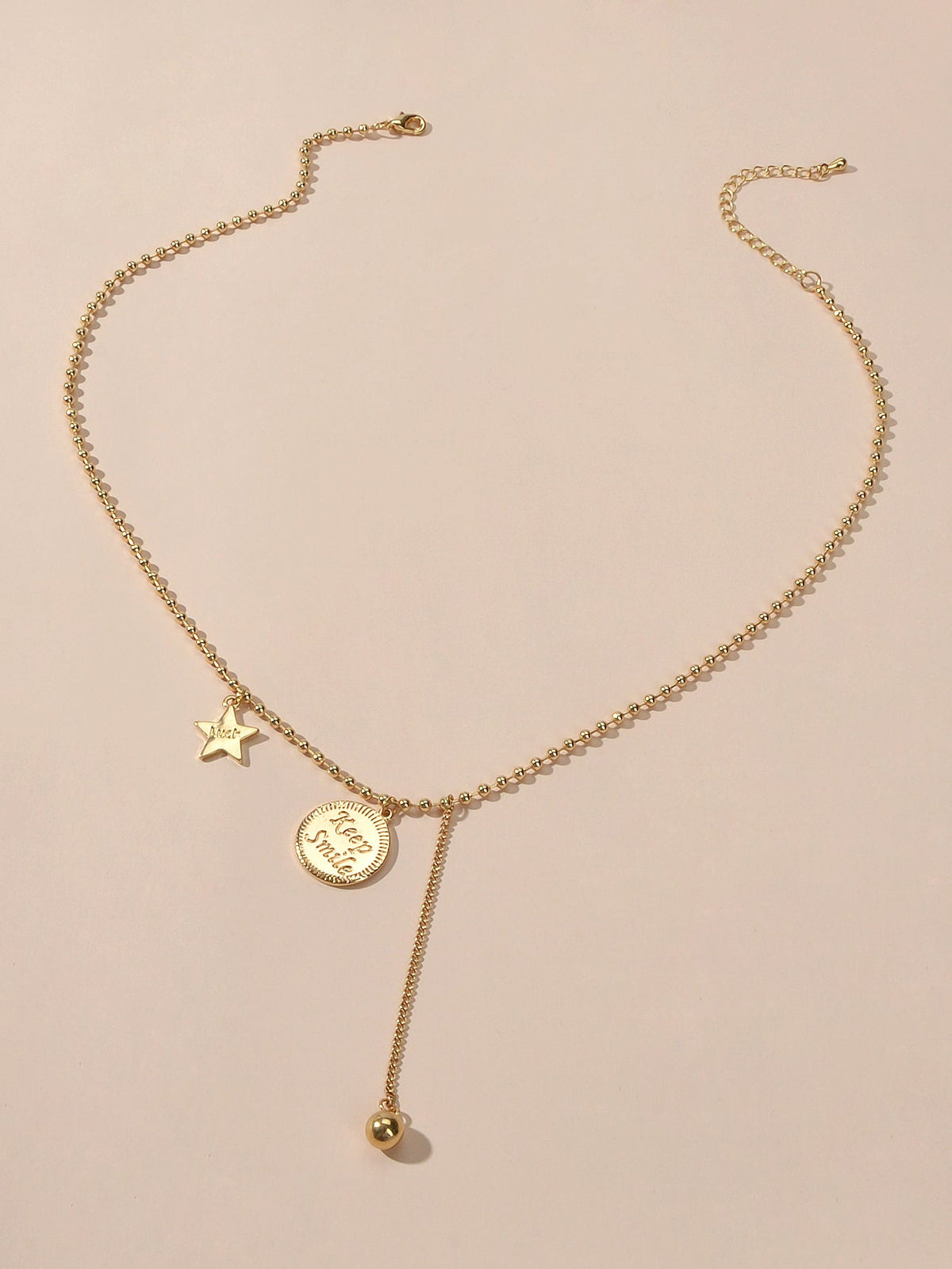 Dainty Party Jewellery Gold Popcorn Chain Luck Letter Star Round Charm Necklace