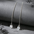 Silver Long Thin Chain Glitter Water Drop Dangle Earrings Dainty Ear Line Elegant Party Banquet Jewelry