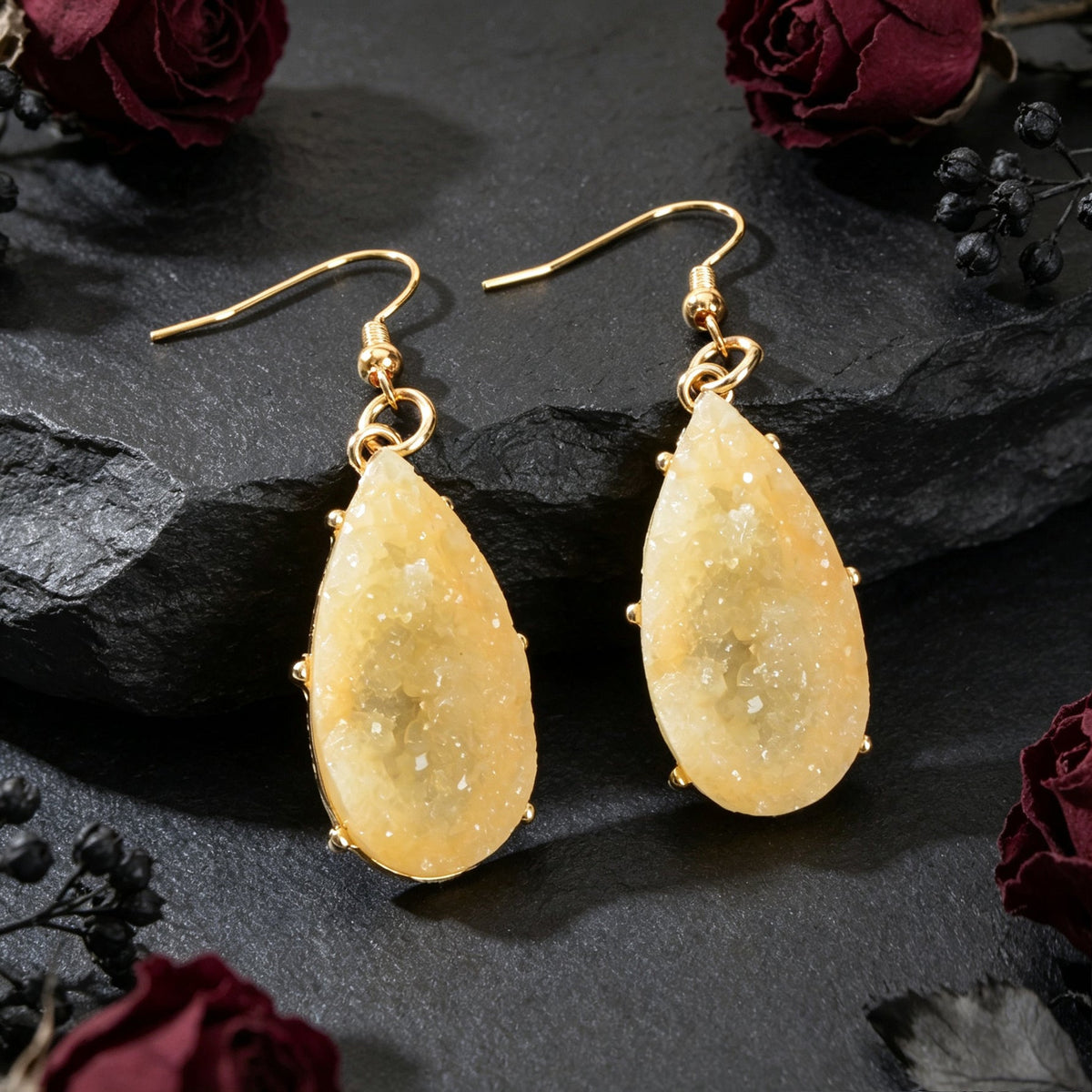 Retro Resin Water Drop Earrings Elegant Party Beach Vacation Jewelry Accessories