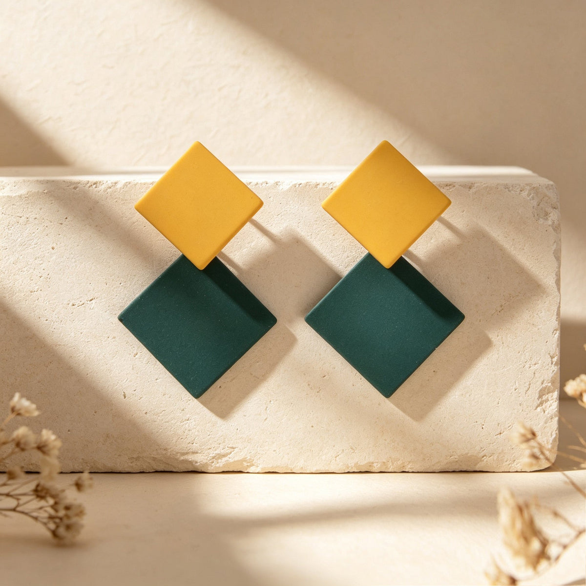 Retro Two Tone Geometric Square Stud Earrings Elegant Daily Party Jewelry Gift