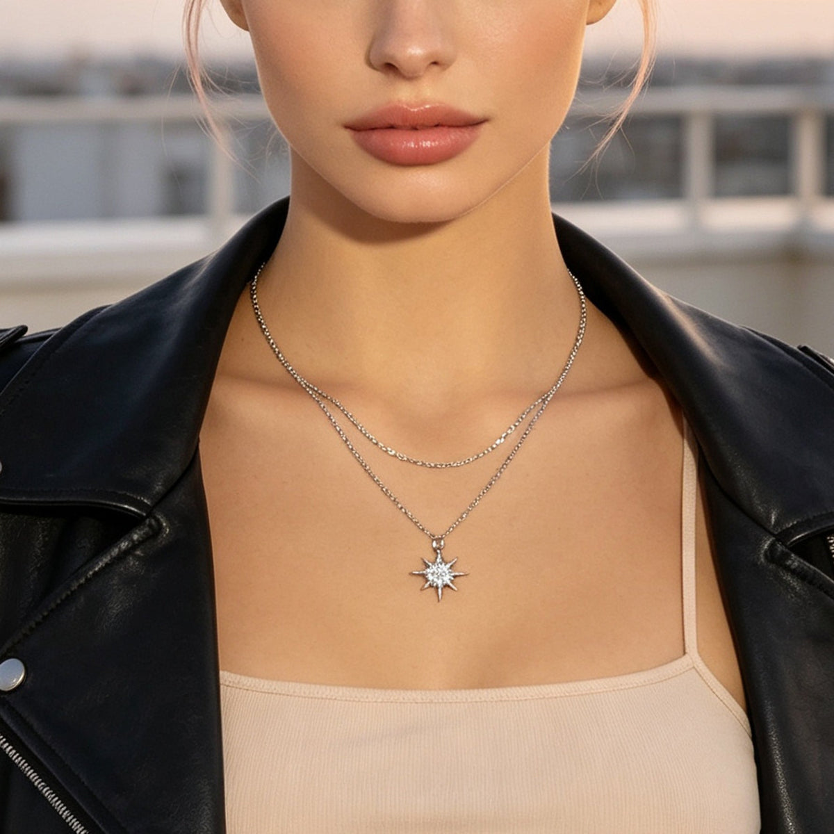 Silver Multi‑Chain Crystal Star Pendant Necklace Fashion Layered Jewellery Gift