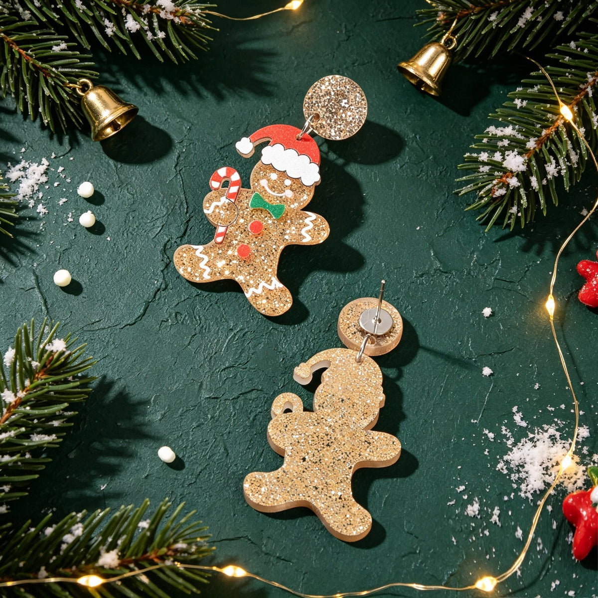 Cute Christmas Gingerbread Man Dangle Earrings Festive Holiday Fun Xmas Jewelry