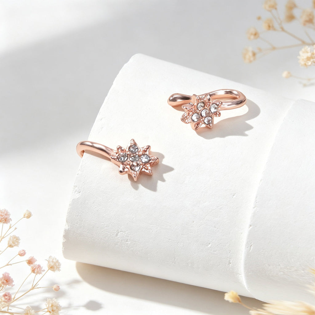 2pcs Snowflake Crystal Ear Cuffs No Piercing Rose Gold Dainty Sparkling Ear Clip
