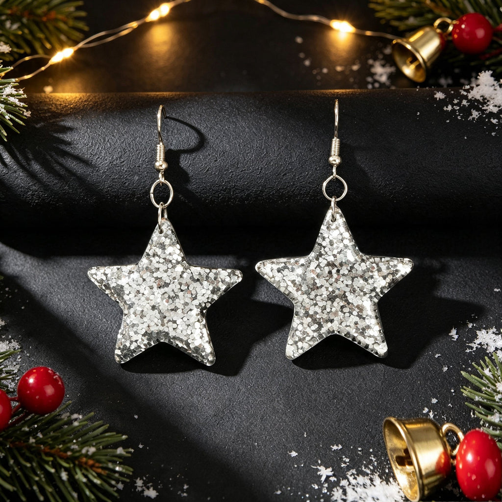Silver Sequins Shinny Glitter Star Drop Earrings Wholesale Price Accessories