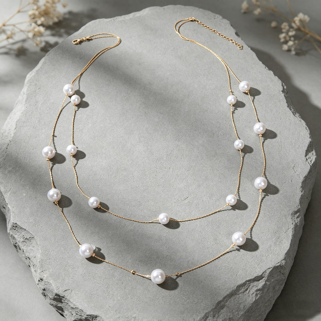 Elegant Layered Imitation Pearl Long Chain Necklace Daily Banquet Accessories