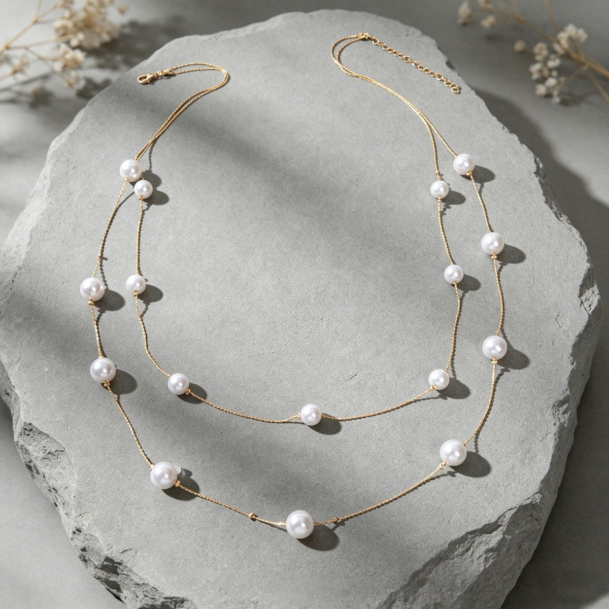 Elegant Layered Imitation Pearl Long Chain Necklace Daily Banquet Accessories