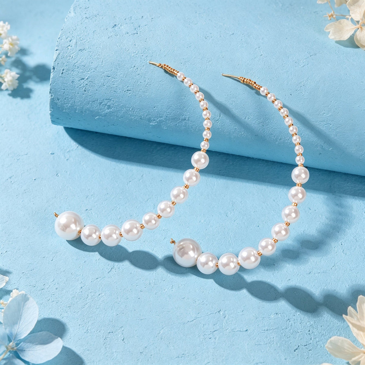 Retro Jewellery Big Pearl Statement Hoop Earrings Fashion Women Accessories - Earrings at Dealshubindia