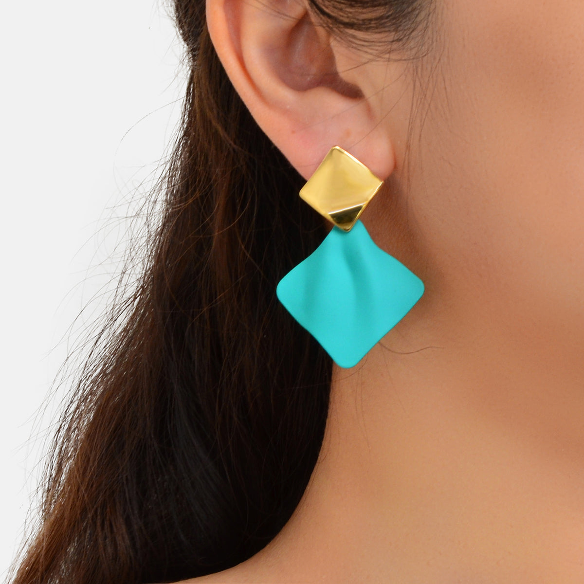 Retro Style Blue Enamel Geometric Square Hypoallergenic Pierced Party Earrings