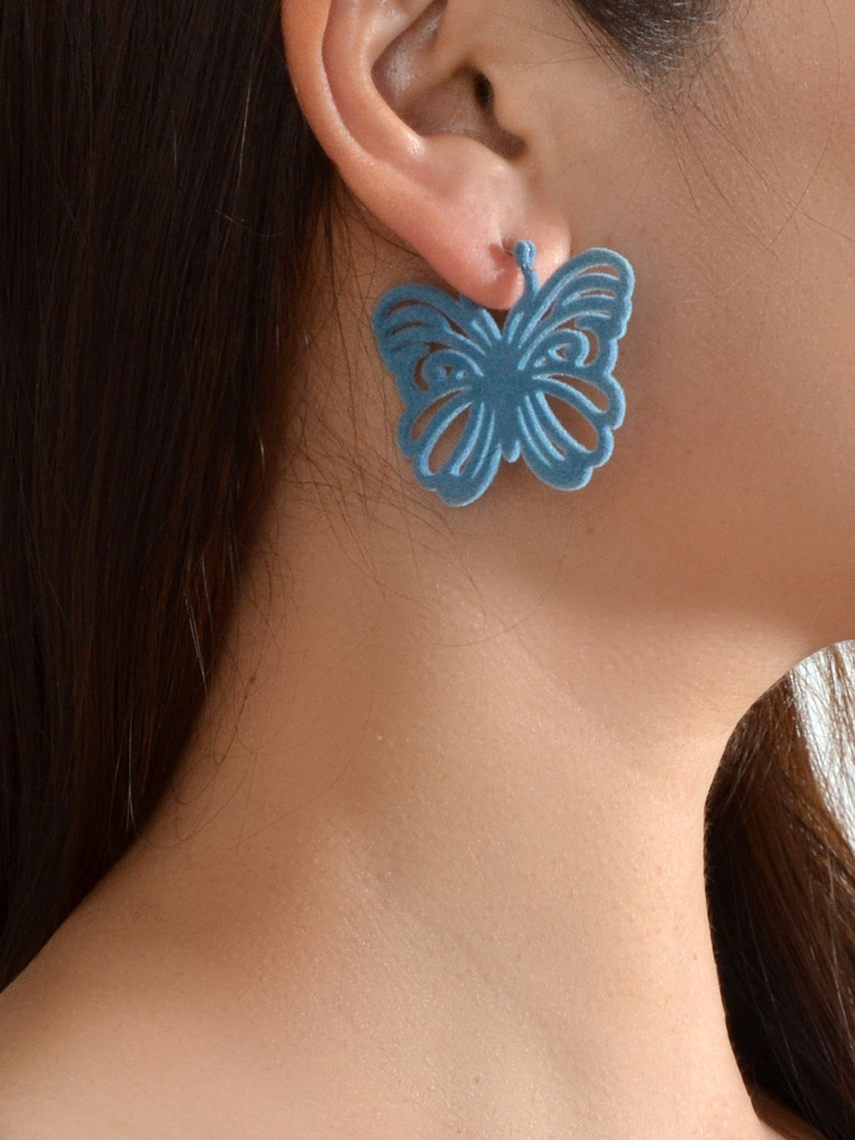 Blue Hollow Flannel Butterfly Hoop Dangle Earrings Women Cute Trendy Jewellery