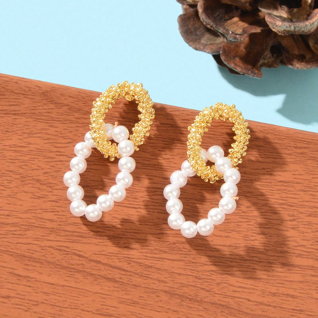 Designer Jewellery Geometric Round Pearl Stud Pierced Hypoallergenic Earrings