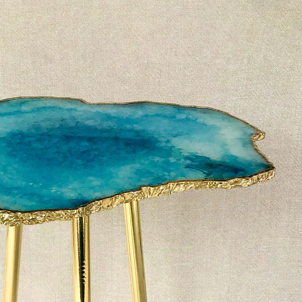Small Blue Agate Side Table, 11" x 7" Organic Edge
