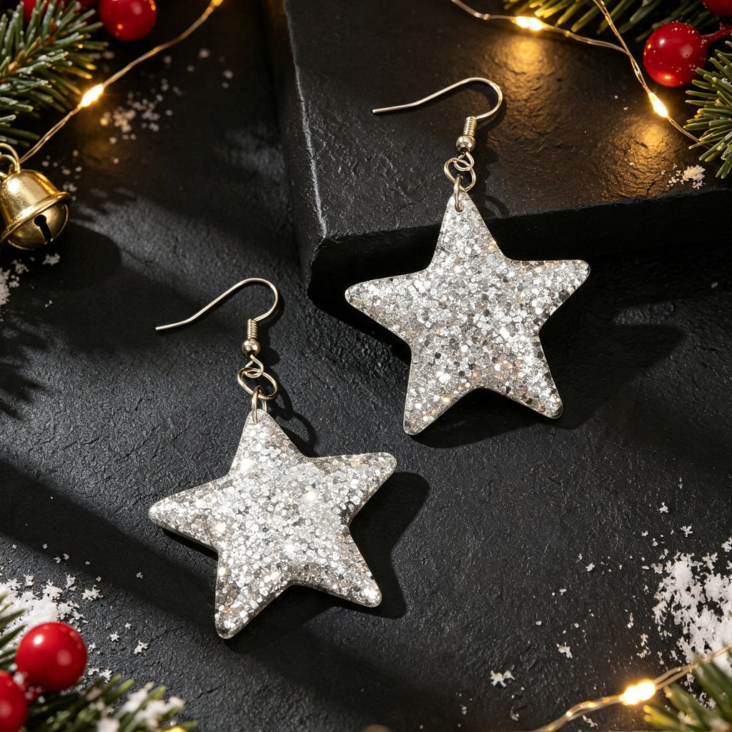 Silver Sequins Shinny Glitter Star Drop Earrings Wholesale Price Accessories