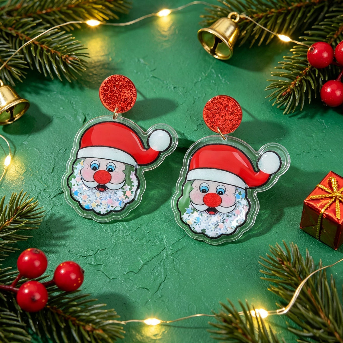 Festive Xmas Red Disc Santa Dangle Earrings Christmas Party Costume Accessories