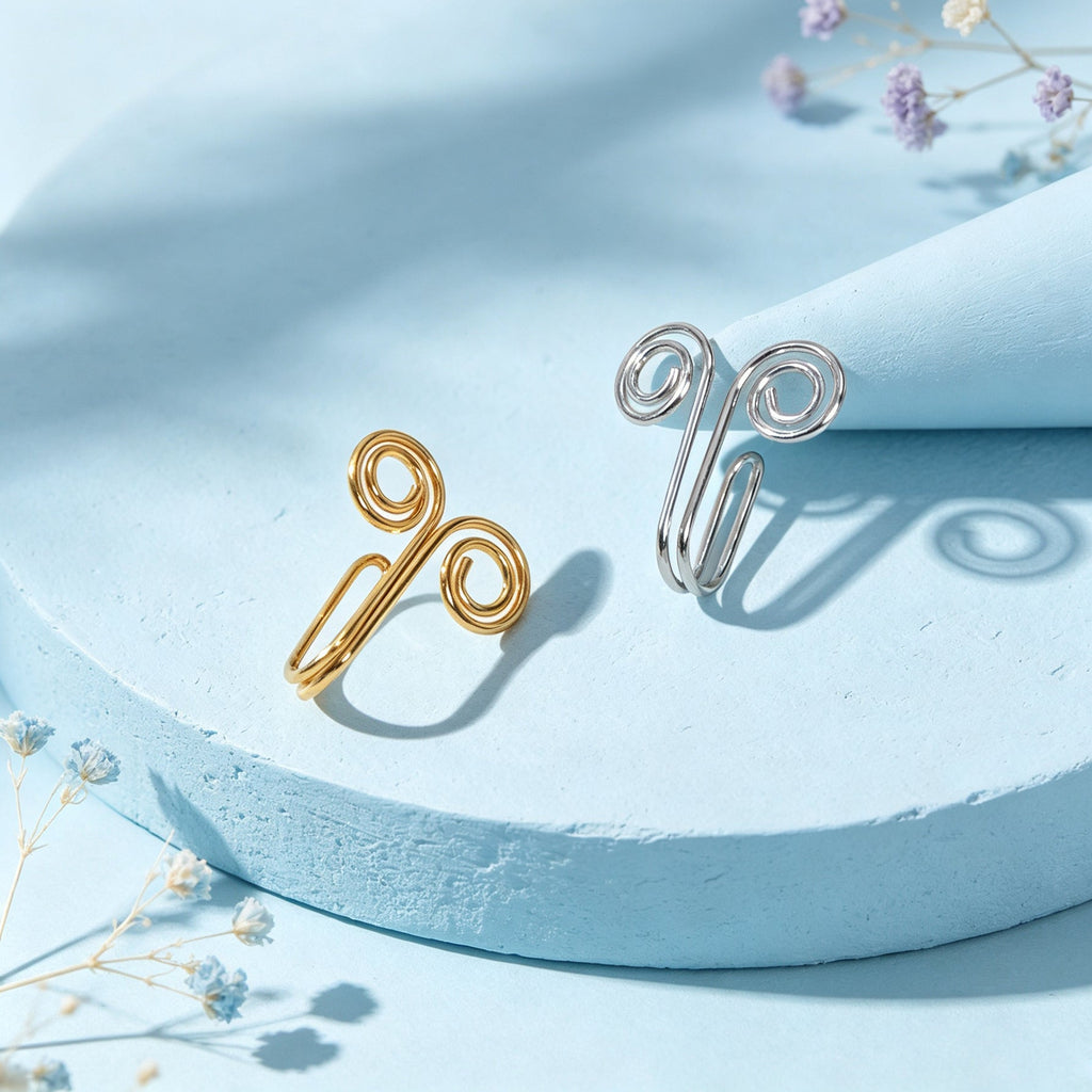 2pcs Boho Double Spiral Wire Ear Cuff Gold Silver Non-Pierced Cartilage Ear Clip