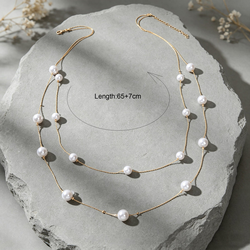 Elegant Layered Imitation Pearl Long Chain Necklace Daily Banquet Accessories
